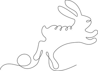 Hare jumps. Continuous line drawing. Cute rabbit silhouette.