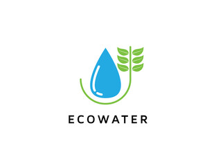 Eco water logo with leaf design illustration