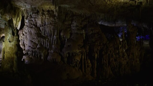 Stalactites and stalagnites in Prometheus Cave, Georgia.