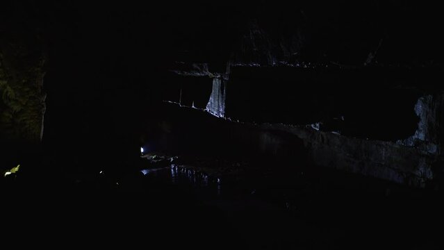 Stalactites and stalagnites in Prometheus Cave, Georgia.