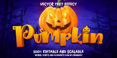 Pumkin text, 3d editable Halloween style orange font with purple scary background