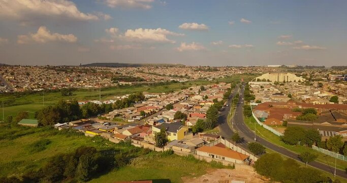 Aerial of the Soweto township in South Africa.