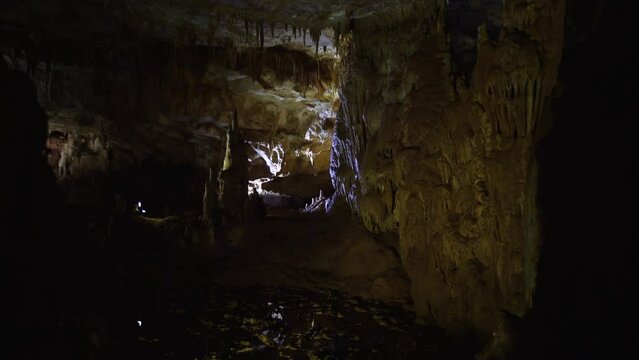 Stalactites and stalagnites in Prometheus Cave, Georgia.