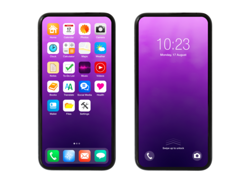 Isolated mobile phone with sample home and locked screens