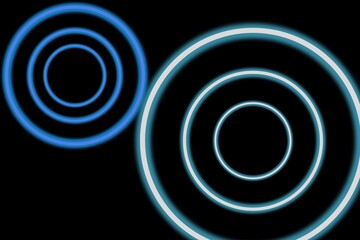Black abstract background with glowing blue and white circle elements