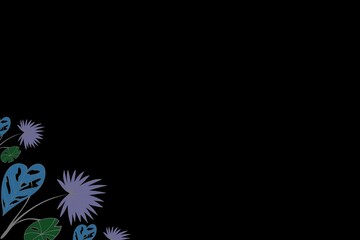 Black abstract background with colorful flower elements