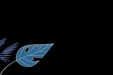 black abstract background with blue and purple leaf elements