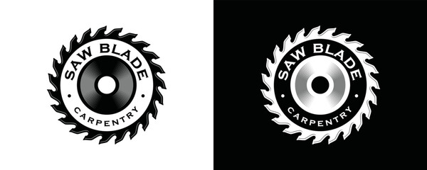 Saw blade for carpentry silhouette symbol icon vector. Woodworking retro vintage circle logo vector. Lumberjack illustration design