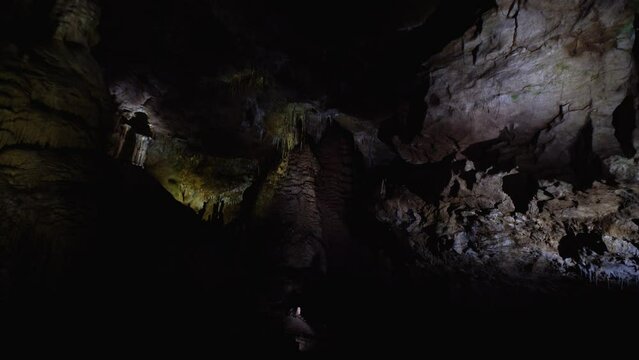 Stalactites and stalagnites in Prometheus Cave, Georgia.