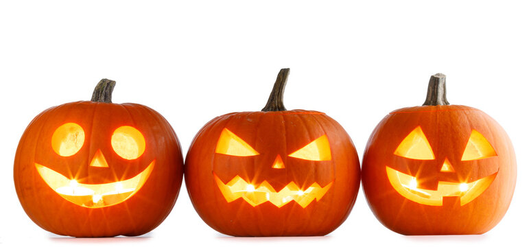 Three Halloween lantern pumpkins