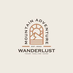 Mountain Adventure and Outdoor Vintage Logo Template. Badge or Emblem Style. Vector Illustration