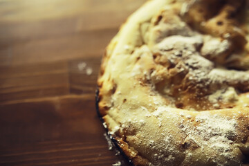 Lavash from whole grain durum flour. Handmade fresh pastries. Flour product. Bread, flour and ingredients.