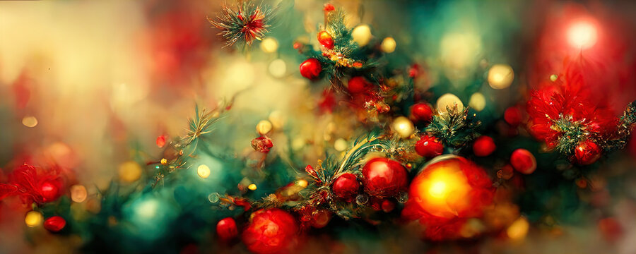warm Christmas background of toys in vintage colors with a soft glow