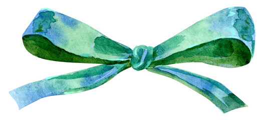 Watercolor green bow. Beautiful great design for any purposes