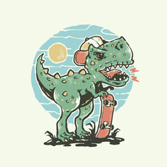 Obraz na płótnie Canvas Cute skater dinosaur cartoon illustration