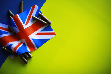 British and Ukrainian flags. Help of Great Britain to Ukraine in the military conflict. Western support for the Kyiv authorities.