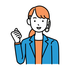 チャットサポートコールセンター　オペレーター　女性　ガッツポーズ　ロングヘア