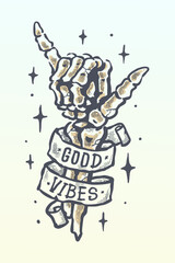 Good vibes skull hand vintage illustration