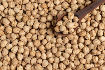Organic chick peas. Top view, close-up.