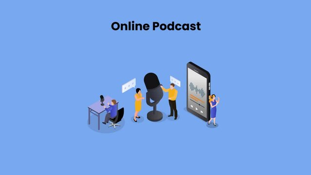 Group of people doing online podcast on cellphone