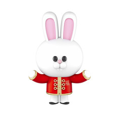 Chinese new year, Year of the Rabbit, Zodiac sign 3d cute character for greetings card 3d rendering. 3d illustration greeting for Happiness, Prosperity and Longevity. 2023 Chinese new year festival.