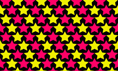 Seamless abstract pattern with geometric red and yellow stars shape. Vector background design. Paper, fabric, cloth, dress, napkin, printing, gift, present, Christmas, new year, wrapping concept