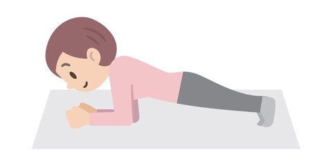 プランクをする若い女性のイラスト