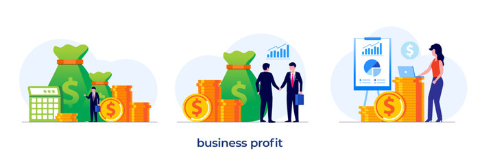 business profit, earning business, startup, money, growth, banner flat vector illustration banner