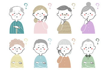 不思議に思うお年寄りのアイコン　おじいちゃん　おばあちゃん　？