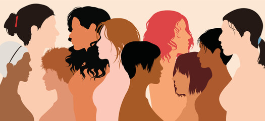 The concept of racial equality and anti-racism for the multicultural and diverse community of women. A profile group of multiracial and multiethnic individuals.