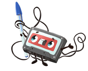 Cassette tape with a pen holding it up triumphantly - 531395795
