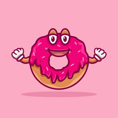 Digital illustration of cute donut vector graphics. Pink donut character, mascot, illustration, sticker
