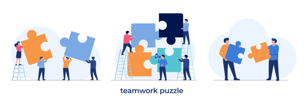 teamwork puzzle, business, startup, entrepreneur, goal, target, collaboration, system, corporate, partner, flat illustration vector