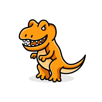 Cute little orange dinosaur. Simple vector illustration design of cartoon animal