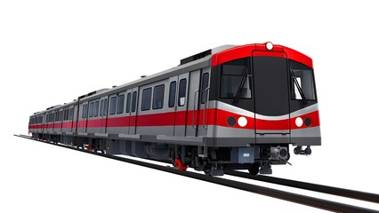 3d model of a subway train on a white isolated background. 3d rendering.