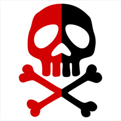 Skull and crossbones, pirate, red and black, colors of anarchy, vector, isolated