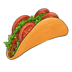 Taco mexican food with Vegetable cartoon illustration 