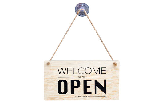 Text on vintage black sign "Come in we're open" isolated on white background,With clipping path
