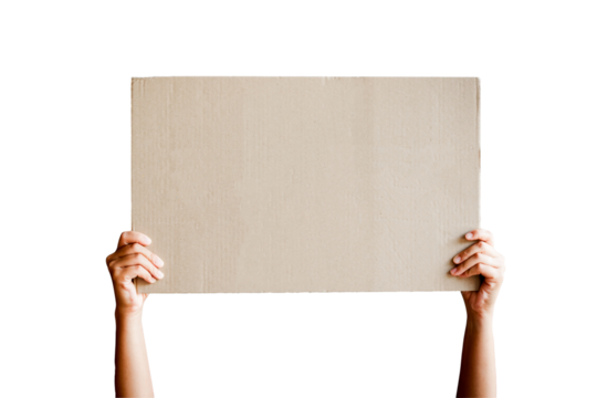 Woman hand showing empty  cardboard