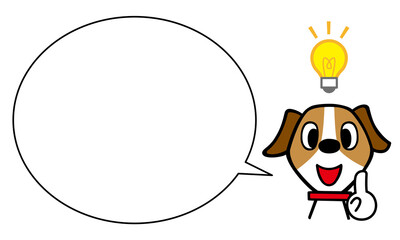 ジャックラッセルテリア犬　ひらめく電球　ふきだし