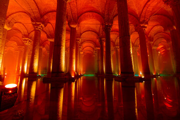 Basilica Cistern in Istanbul. Columns and vaults of Basilica Cistern