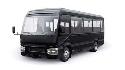 Black Small bus for travel. Car with empty body for design and advertising. 3d illustration - obrazy, fototapety, plakaty