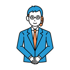 コールセンター　オペレーター　メガネ　男性　お辞儀