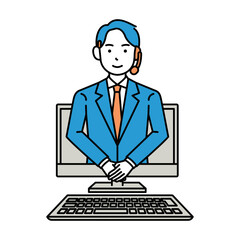 コールセンター　オペレーター　男性　お辞儀　リモート