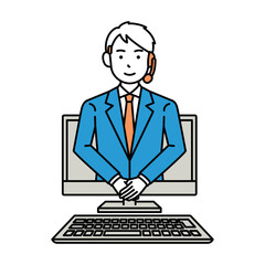 コールセンター　オペレーター　男性　お辞儀　リモート