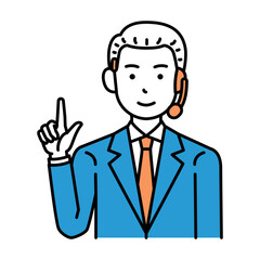 コールセンター　オペレーター　オールバック　男性　ひらめき