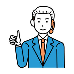 コールセンター　オペレーター　オールバック　男性　グッドポーズ