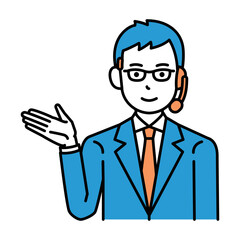 コールセンター　オペレーター　メガネ　男性　案内