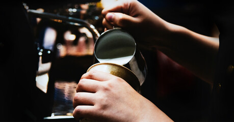 Fototapeta na wymiar Coffee banner, barista making coffee in the cafe for background, Espresso coffee