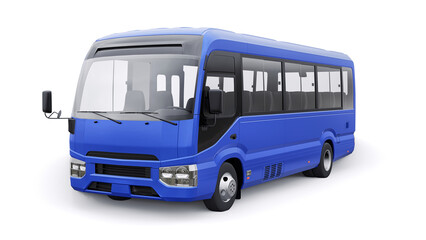 Blue Small bus for travel. Car with empty body for design and advertising. 3d illustration